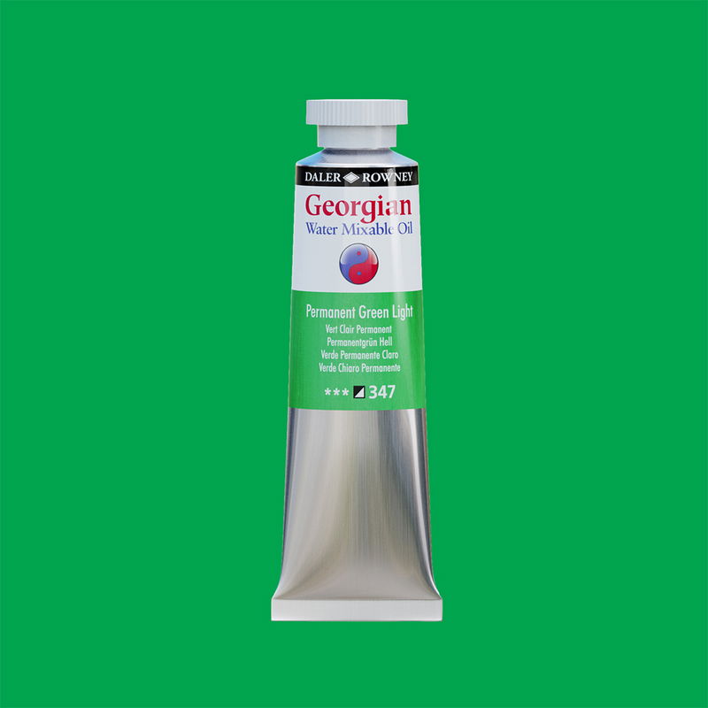 Georgian Water Mixable Oil Paint Permanent Green Light 37 ml vattenlöslig oljefärg i tub på bakgrund i samma färg