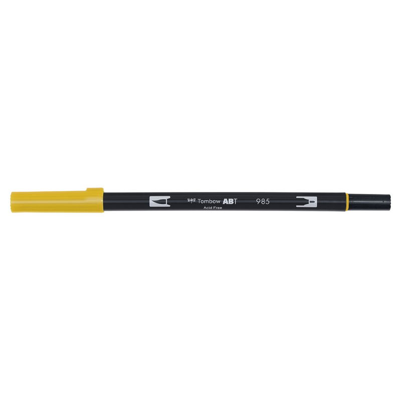 Vattenbaserad penna med två spetsar, en fineliner och en penselspets, Tombow ABT Dual brush Chrome Yellow