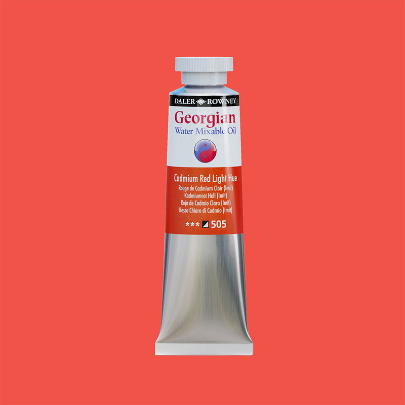 Georgian Water Mixable Oil Paint Cadmium Red Light Hue 37 ml vattenlöslig oljefärg i tub på bakgrund i samma färg