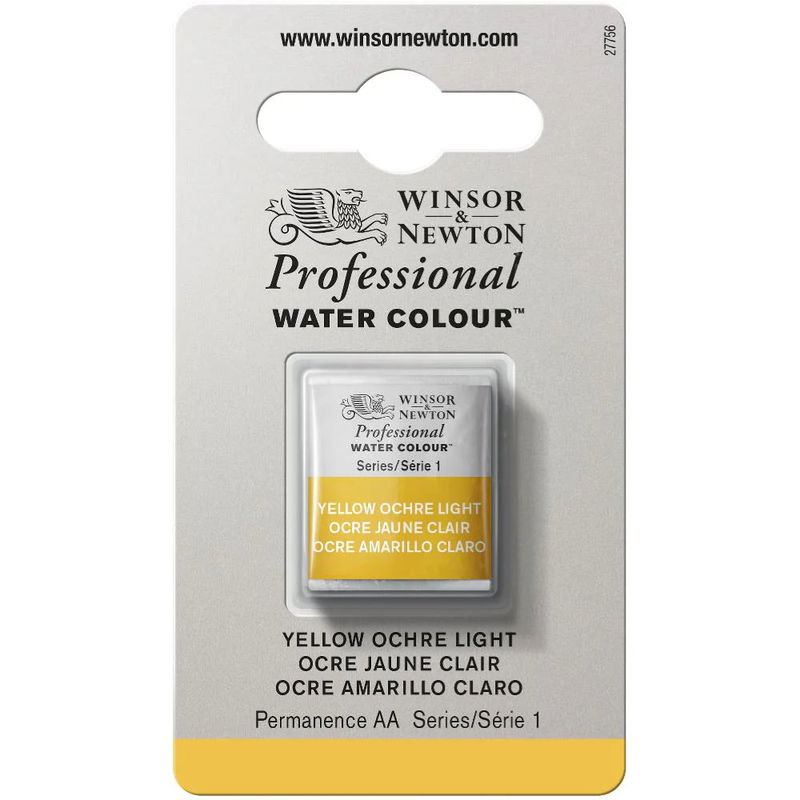 Förpackning med Winsor & Newton Professional akvarellfärg Yellow Ochre Light halvkopp