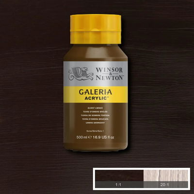 Flaska med 500 ml akrylfärg. Winsor & Newton Galeria Burnt Umber
