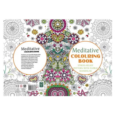 Meditative Mandala målarbok A4 fram- och baksida med mandala-mönster och blommor