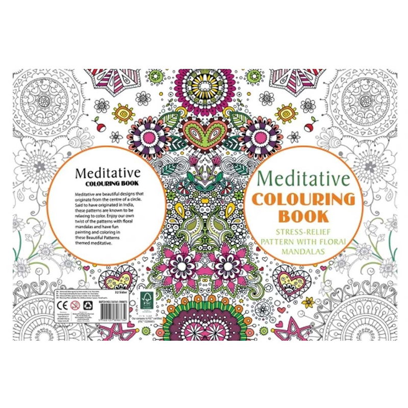 Meditative Mandala målarbok A4 fram- och baksida med mandala-mönster och blommor