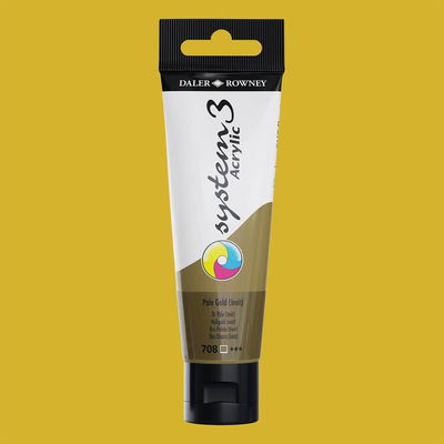 Akrylfärg i tub System3 Acrylic Pale Gold Imitation 708 med färgprov