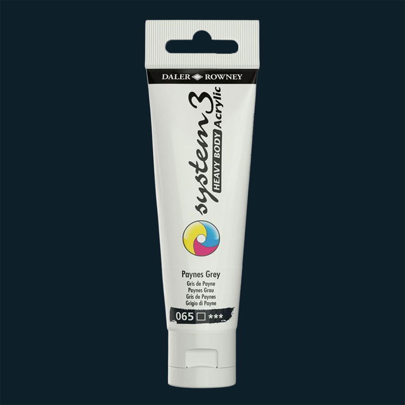 Akrylfärg i tub System3 Heavy Body Payne’s Grey 065 med färgprov