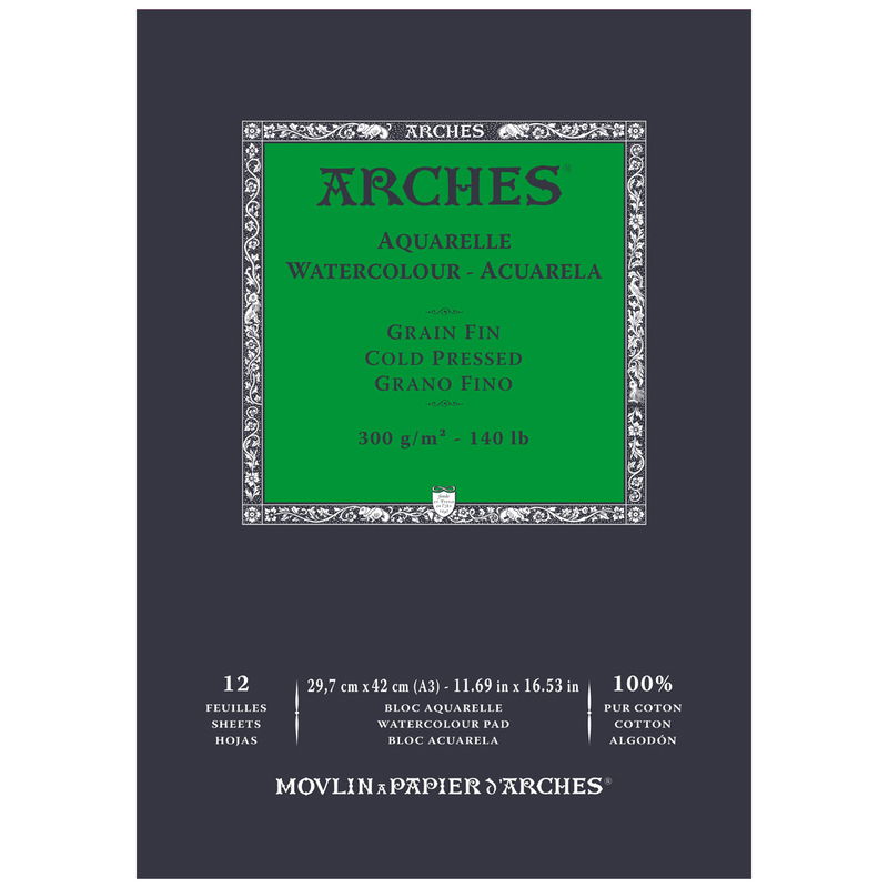 Arches akvarellblock fin gräng Cold pressed A3