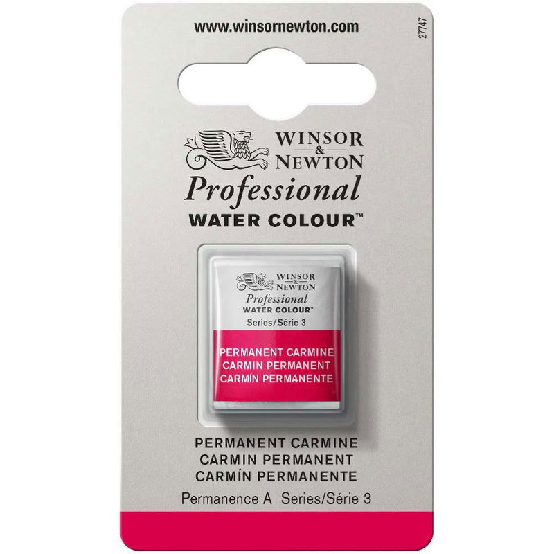 Förpackning med Winsor & Newton Professional akvarellfärg Permanent Carmine halvkopp