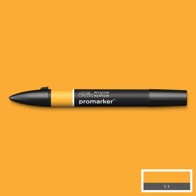 Winsor & Newton Promarker Gold O555 marker med färgprov och bakgrund i samma ton