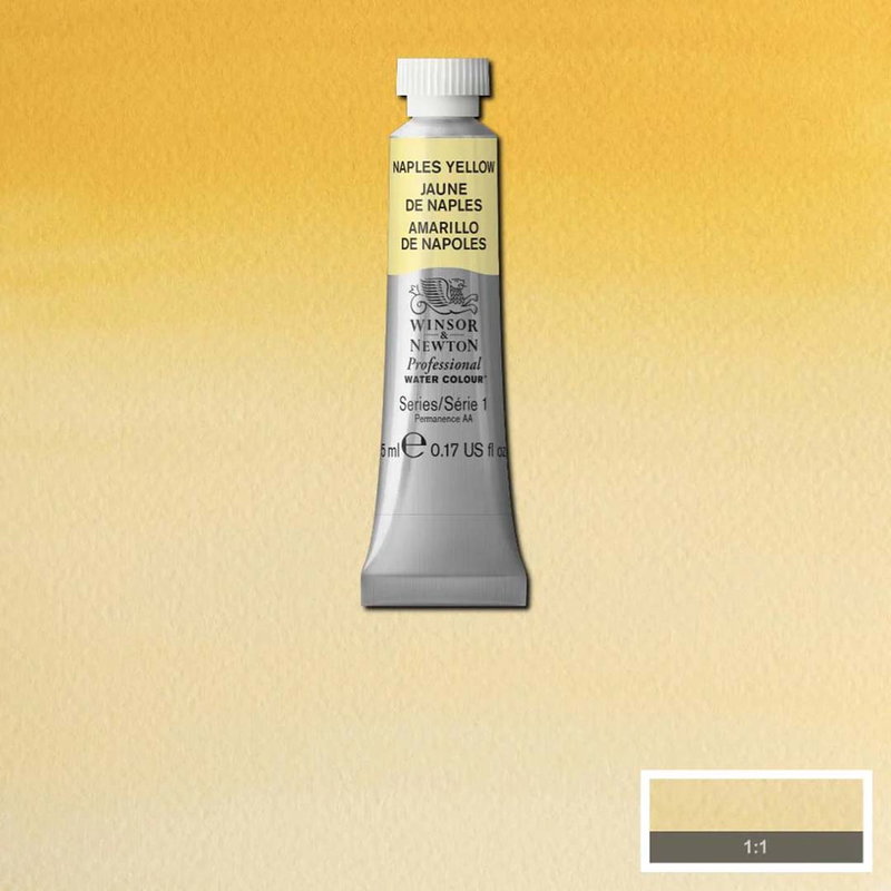 Winsor & Newton Professional Naples Yellow 5 ml tub på gult färgprov