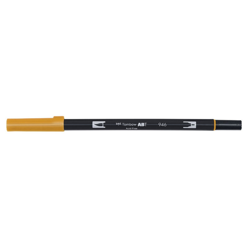 Vattenbaserad penna med två spetsar, en fineliner och en penselspets, Tombow ABT Dual brush Gold Ochre