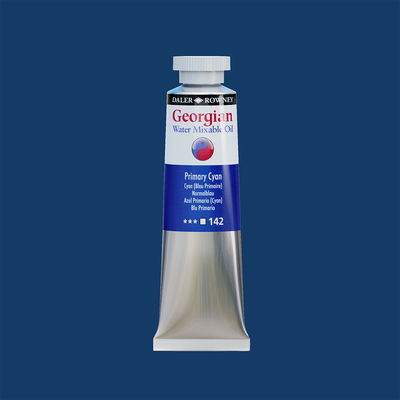 Georgian Water Mixable Oil Paint Primary Cyan 37 ml vattenlöslig oljefärg i tub på bakgrund i samma färg