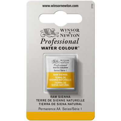 Förpackning med Winsor & Newton Professional akvarellfärg Raw Sienna halvkopp