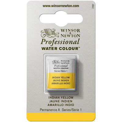 Förpackning med Winsor & Newton Professional akvarellfärg Indian Yellow halvkopp