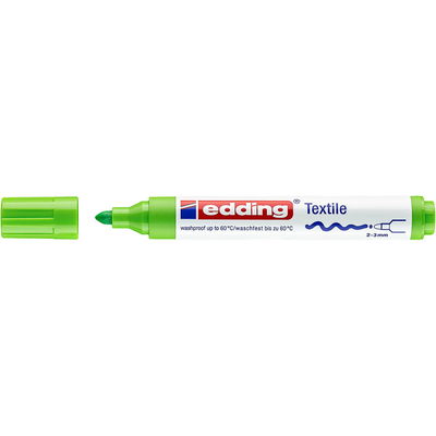 Textilmarker med 2-3 mm spets. Tvättbar i 60 grader. Färg: Ljusgrön