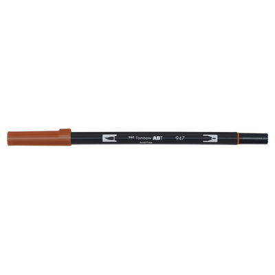 Vattenbaserad penna med två spetsar, en fineliner och en penselspets, Tombow ABT Dual brush Burnt Sienna