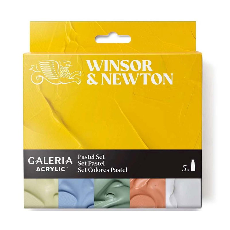 Framsida av Winsor & Newton Galeria Pastel Set 5x60 ml i gul förpackning