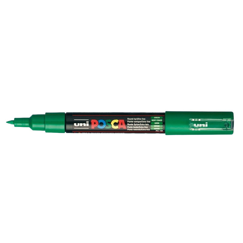 Posca PC-1M Green med spets synlig, öppen marker sedd från sidan