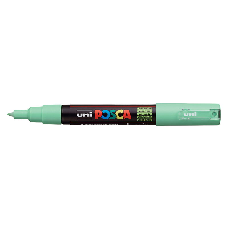 Posca PC-1M Light Green med spets synlig, öppen marker sedd från sidan
