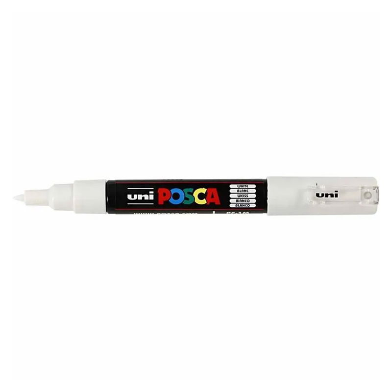 Posca PC-1MC White med vit spets synlig, öppen marker sedd från sidan