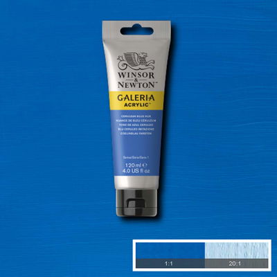 Tub med 120 ml akrylfärg. Winsor & Newton Galeria Winsor Cerulean Blue Hue