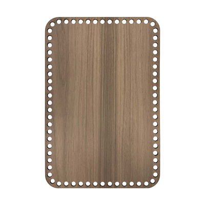 Rektangulär korgbotten 30x20 cm i valnötsfanér, laserskuren MDF med 9 mm hål, frilagd mot vit bakgrund