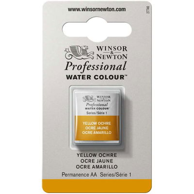 Förpackning med Winsor & Newton Professional akvarellfärg Yellow Ochre halvkopp