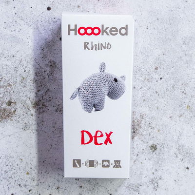 Hooked DIY-kit Amigurumi Rhino Dex förpackning