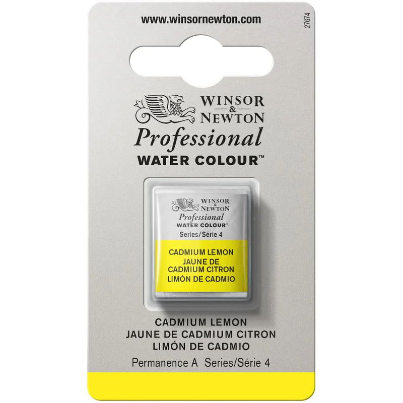 Förpackning med Winsor & Newton Professional akvarellfärg Cadmium Lemon halvkopp
