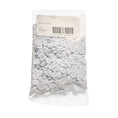 Påse med vita paljetter 5 mm 10 g för dekoration och pyssel