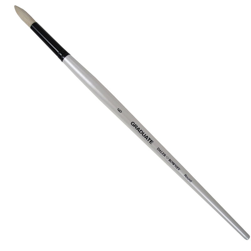 Daler-Rowney Graduate Bristle Round Nr 6 Long Handle pensel med Chungking-svinborst, svart hylsa och pärlvitt skaft