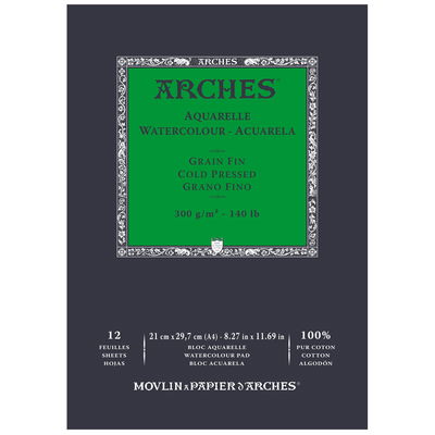 Fin gräng A4 Arches akvarellblock fin gräng Cold pressed A4