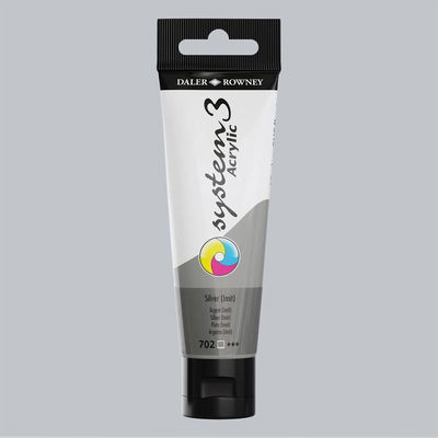Akrylfärg i tub System3 Acrylic Silver Imitation 702 med färgprov