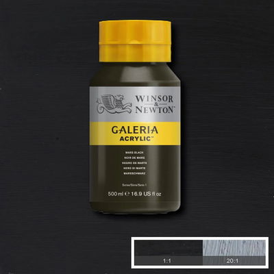 Flaska med 500 ml akrylfärg. Winsor & Newton Galeria Mars Black