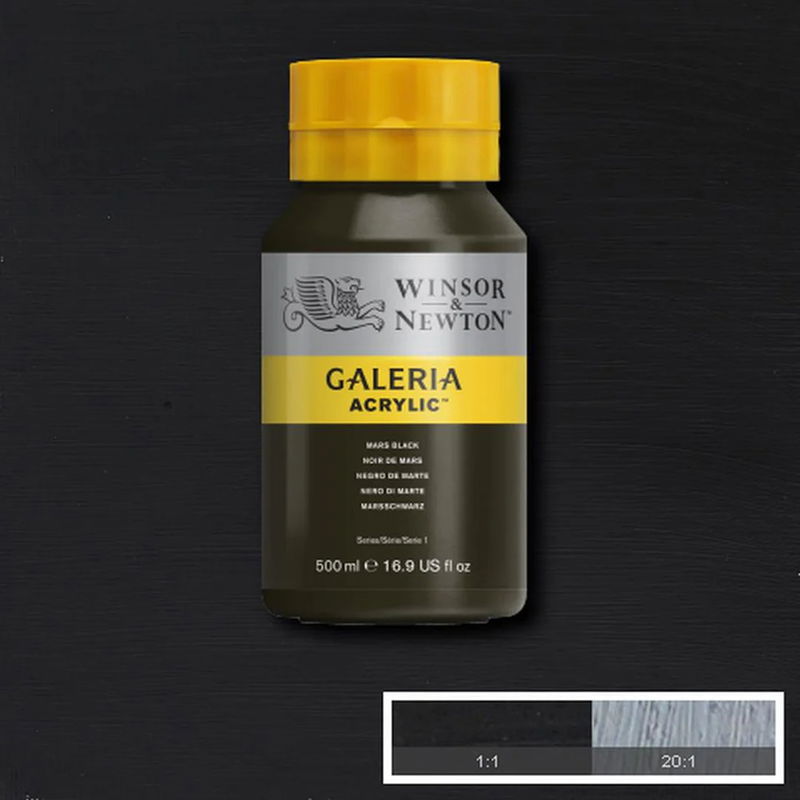 Flaska med 500 ml akrylfärg. Winsor & Newton Galeria Mars Black