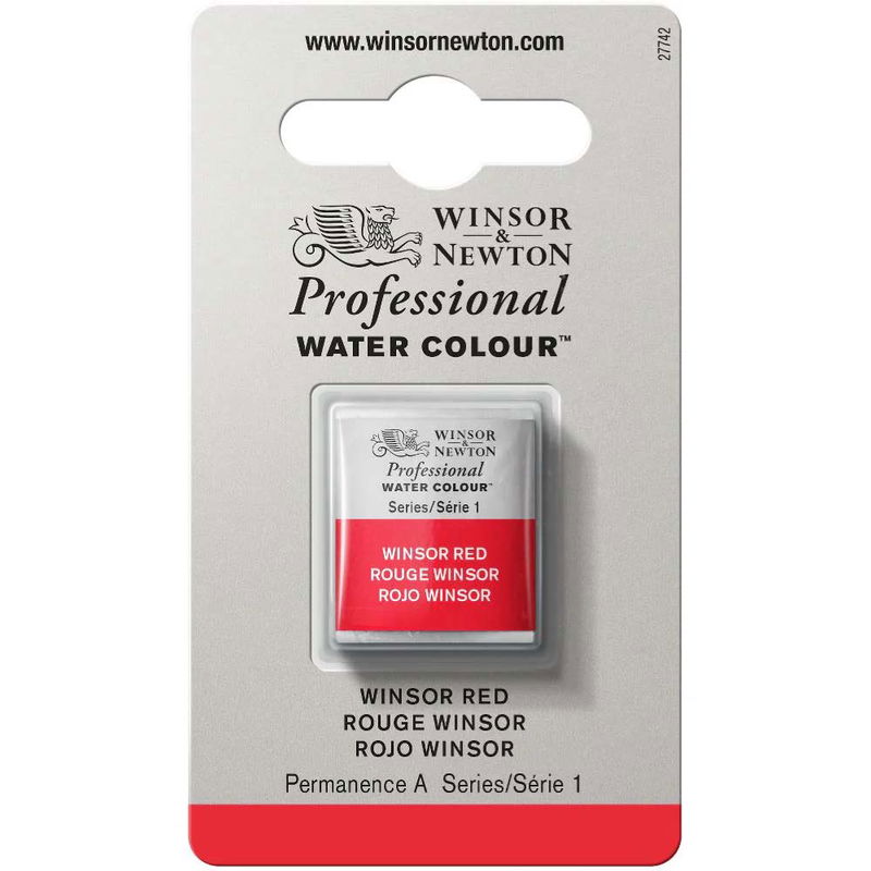 Förpackning med Winsor & Newton Professional akvarellfärg Winsor Red halvkopp