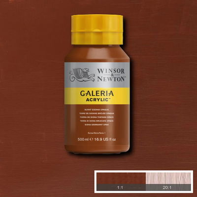 Flaska med 500 ml akrylfärg. Winsor & Newton Galeria Burnt Sienna Opaque