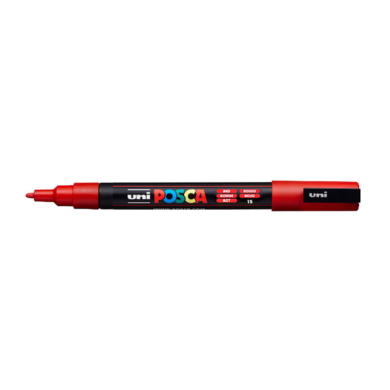 Posca PC-3M Red, öppen marker sedd från sidan