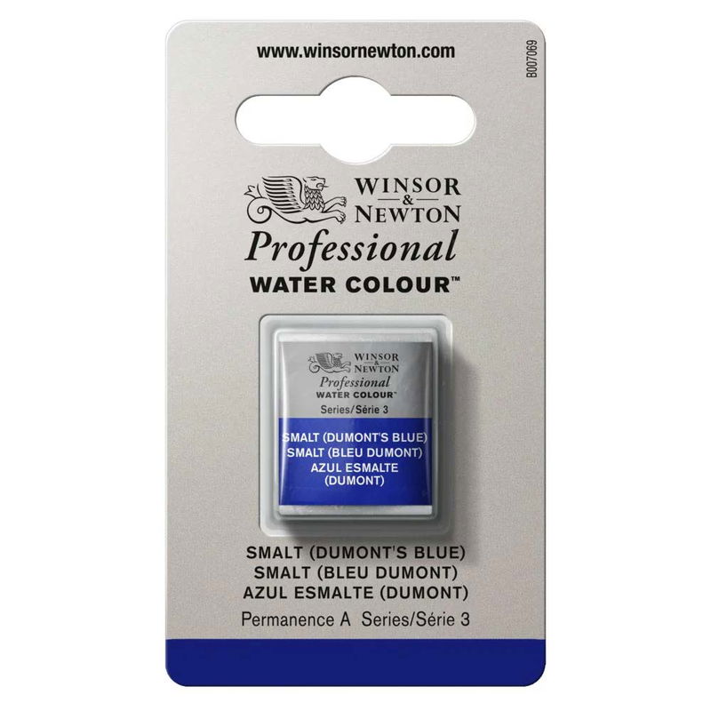 Förpackning med Winsor & Newton Professional akvarellfärg Smalt (Dumont's Blue) halvkopp