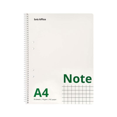 Kollegieblock bnt office Note A4 rutat med sidospiral, 70 ark FSC-papper i 70 g