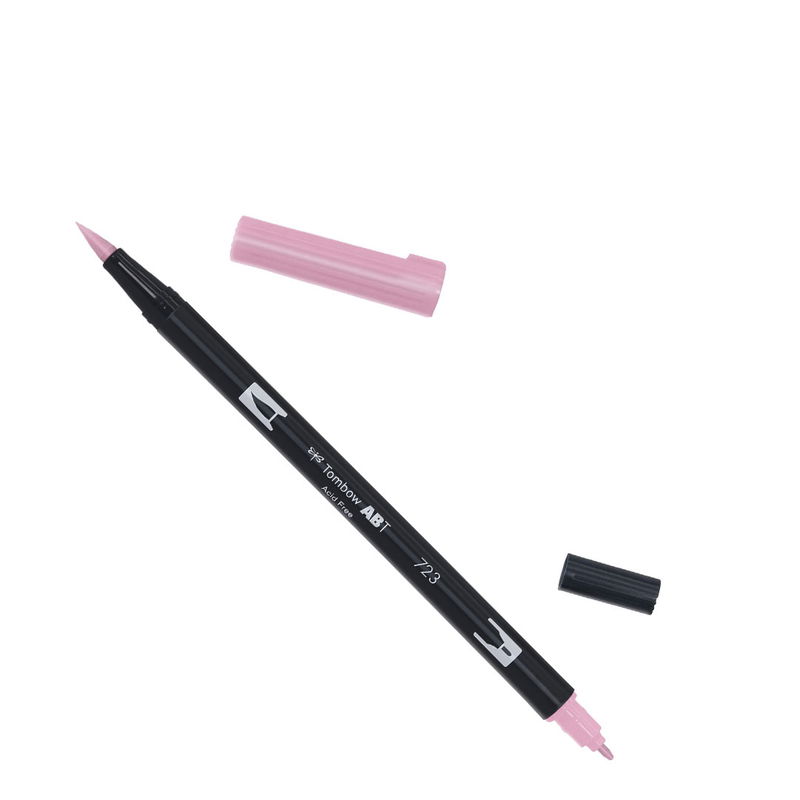 Tombow ABT Dual Brush, vattenbaserad penna med två spetsar, en fine och en brush, Pink 723