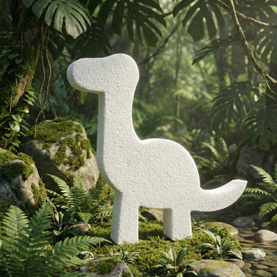 Frigolitdinosaurie i en djungelmiljö