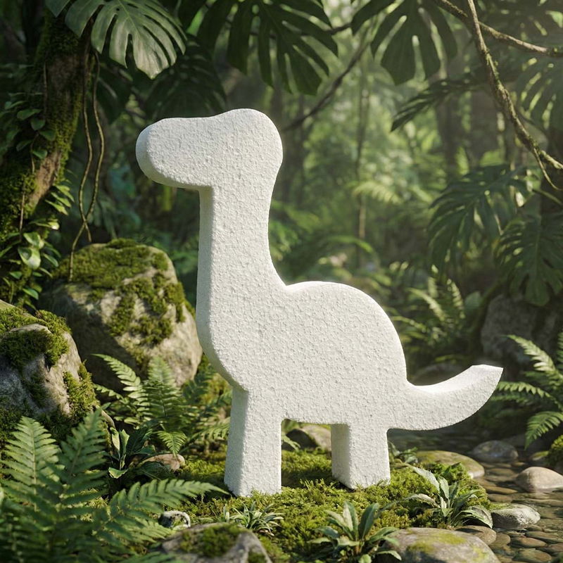 Frigolitdinosaurie i en djungelmiljö