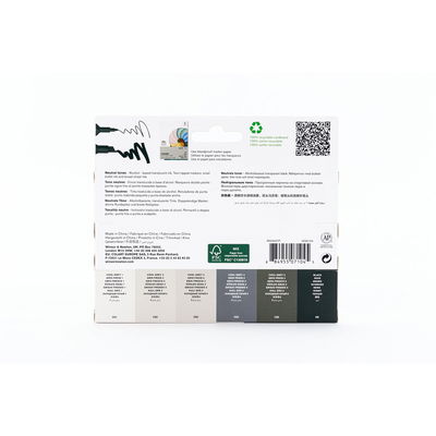 Winsor & Newton Promarker Neutral Tones 6-pack baksida av förpackning med färger och info