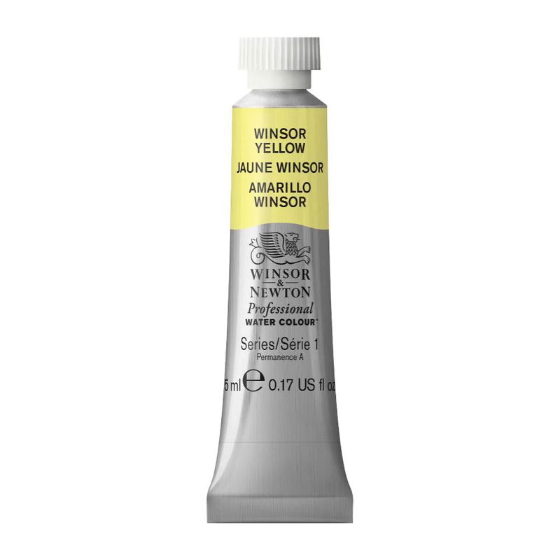 Förpackning med Winsor & Newton Professional akvarellfärg Winsor Yellow i 5 mot tub