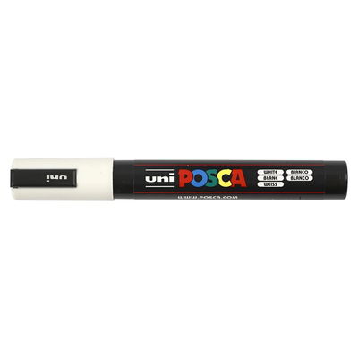 Posca PC-5M White med kork, stängd marker sedd från sidan