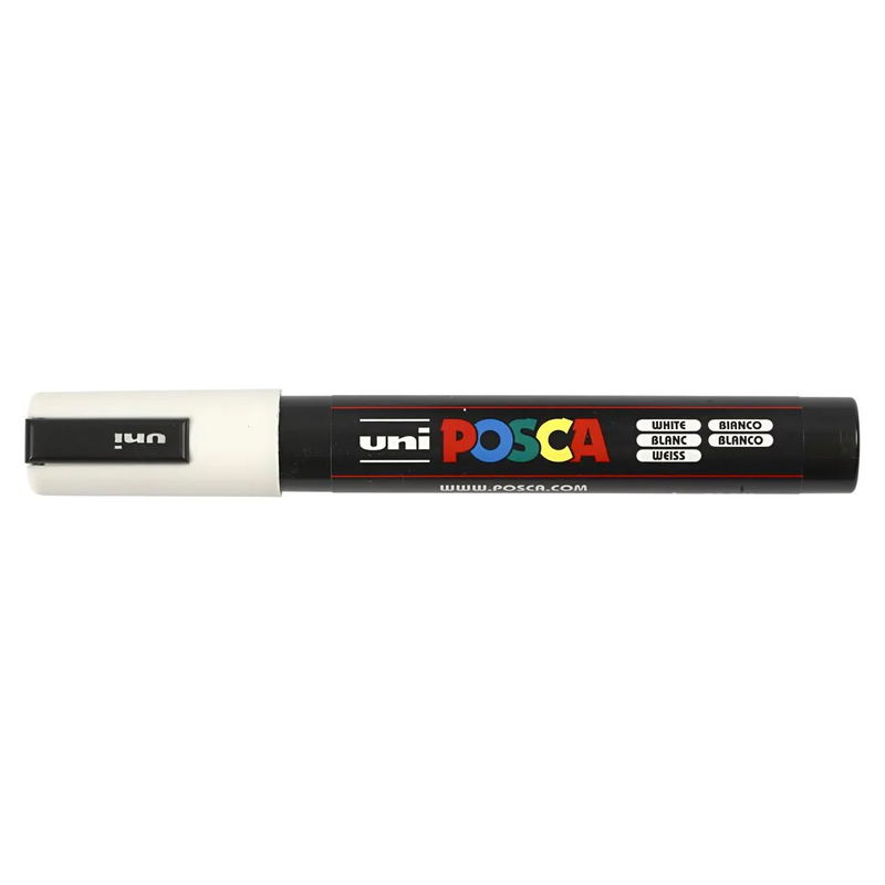 Posca PC-5M White med kork, stängd marker sedd från sidan