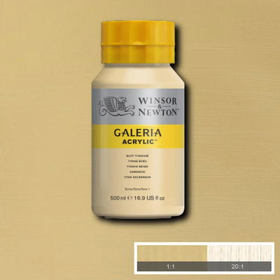 Flaska med 500 ml akrylfärg. Winsor & Newton Galeria Buff Titanium