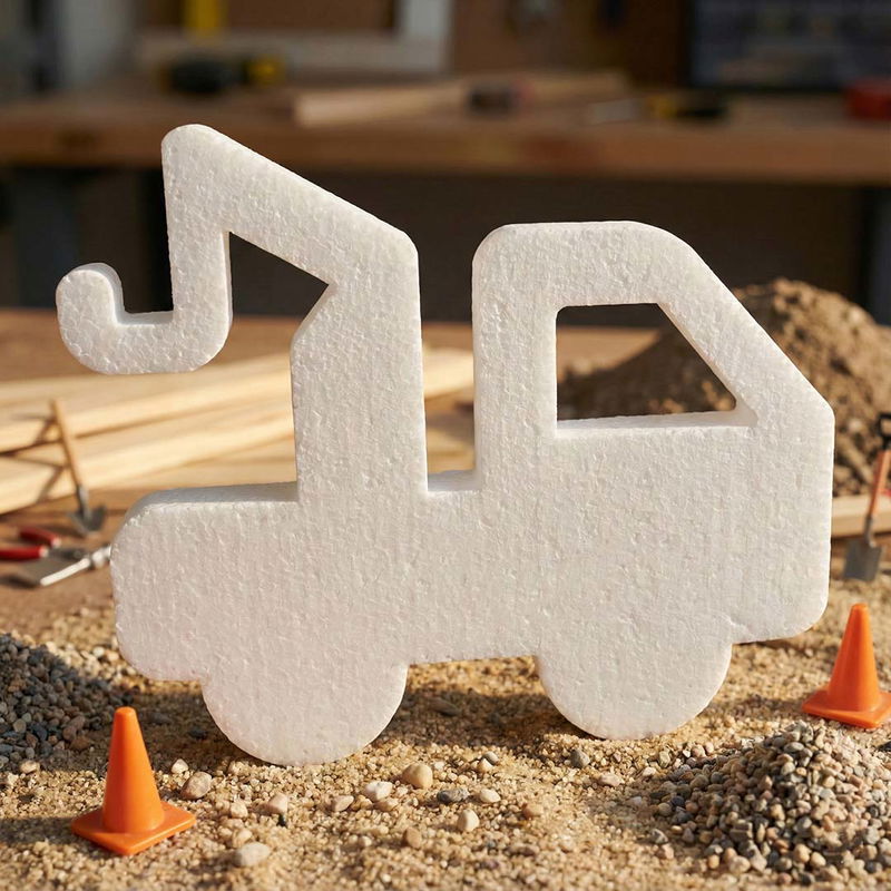 Lastbil av frigolit i en lekfull miljö. Storlek 30 cm