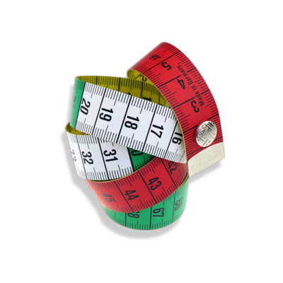 Måttband 150 cm i olika färger med tryckknapp, uppvirat. Hoechstmass