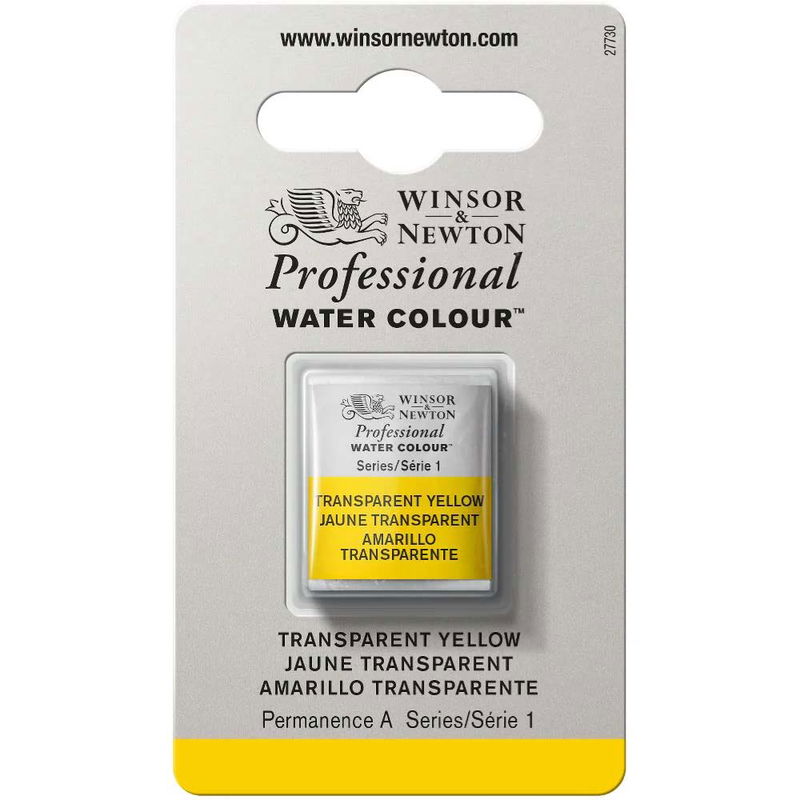 Förpackning med Winsor & Newton Professional akvarellfärg Transparent Yellow halvkopp